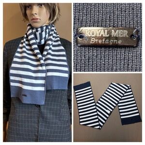 Royal Mer Bretagne French Striped Knit Scarf Navy & White